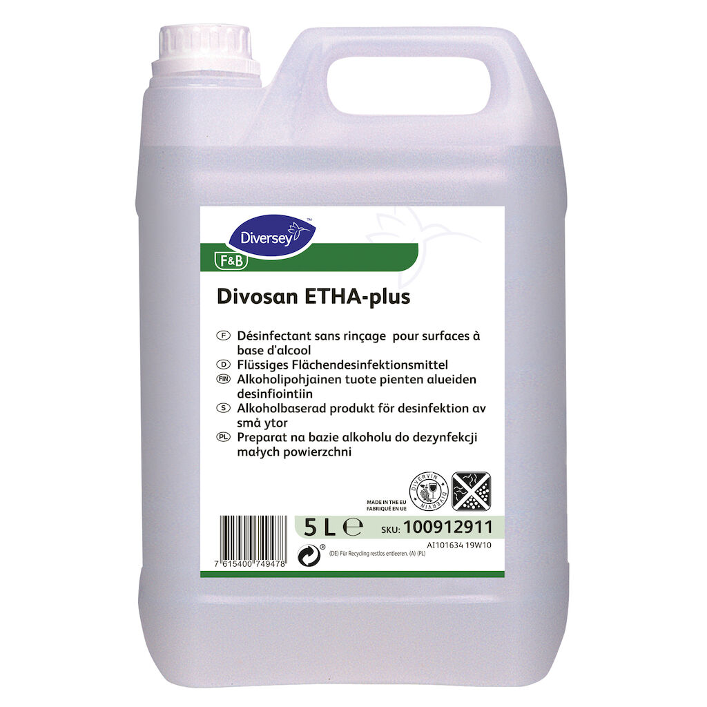 Divosan ETHA-plus 2x5L - Etanol alapú általános fertőtlenítőszer felületek rendszeres fertőtlenítésére