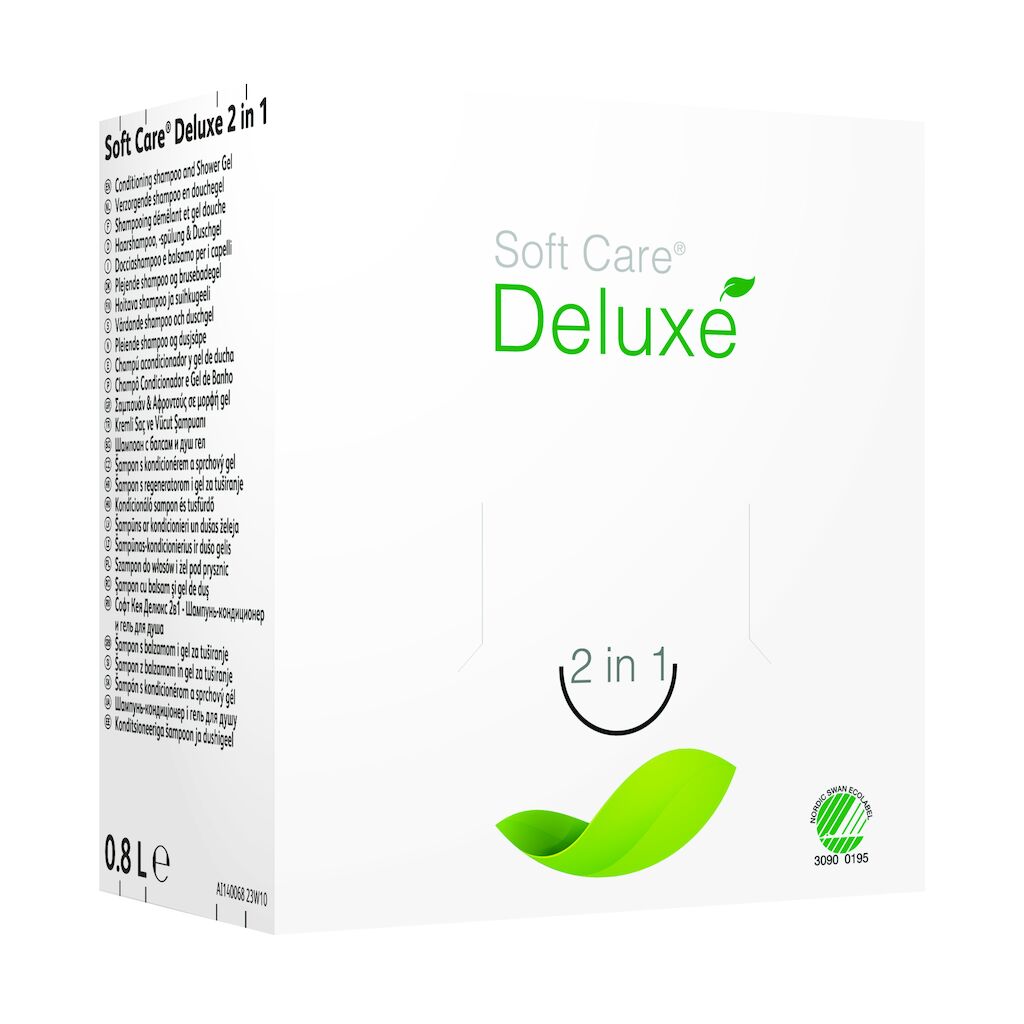 Soft Care Deluxe 2 in 1 6x0.8L - Környezetbarát, kondicionáló sampon, balzsam és tusfürdő